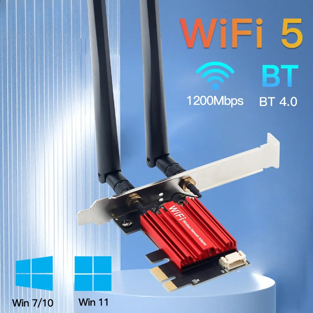WiFi 5 PCI-E Wireless Adapter Network Card AC1200 Dual Band 2.4G/5GHz 802.11AC