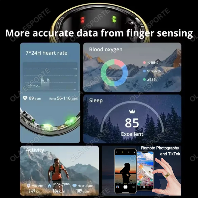 2026 Smart Ring Blood Pressure Heart Rate Sleep Monitoring Smartring IP68 & 5ATM Waterproof Multi-sport Mode Smartring Man Women