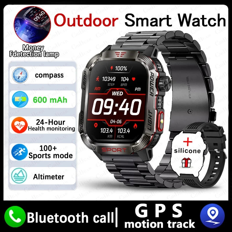 New GPS Smart Watch Men Flashlight Compass Waterproof 600mAh Battery Outdoor Sport Tracker Bluetooth Call Smartwatch