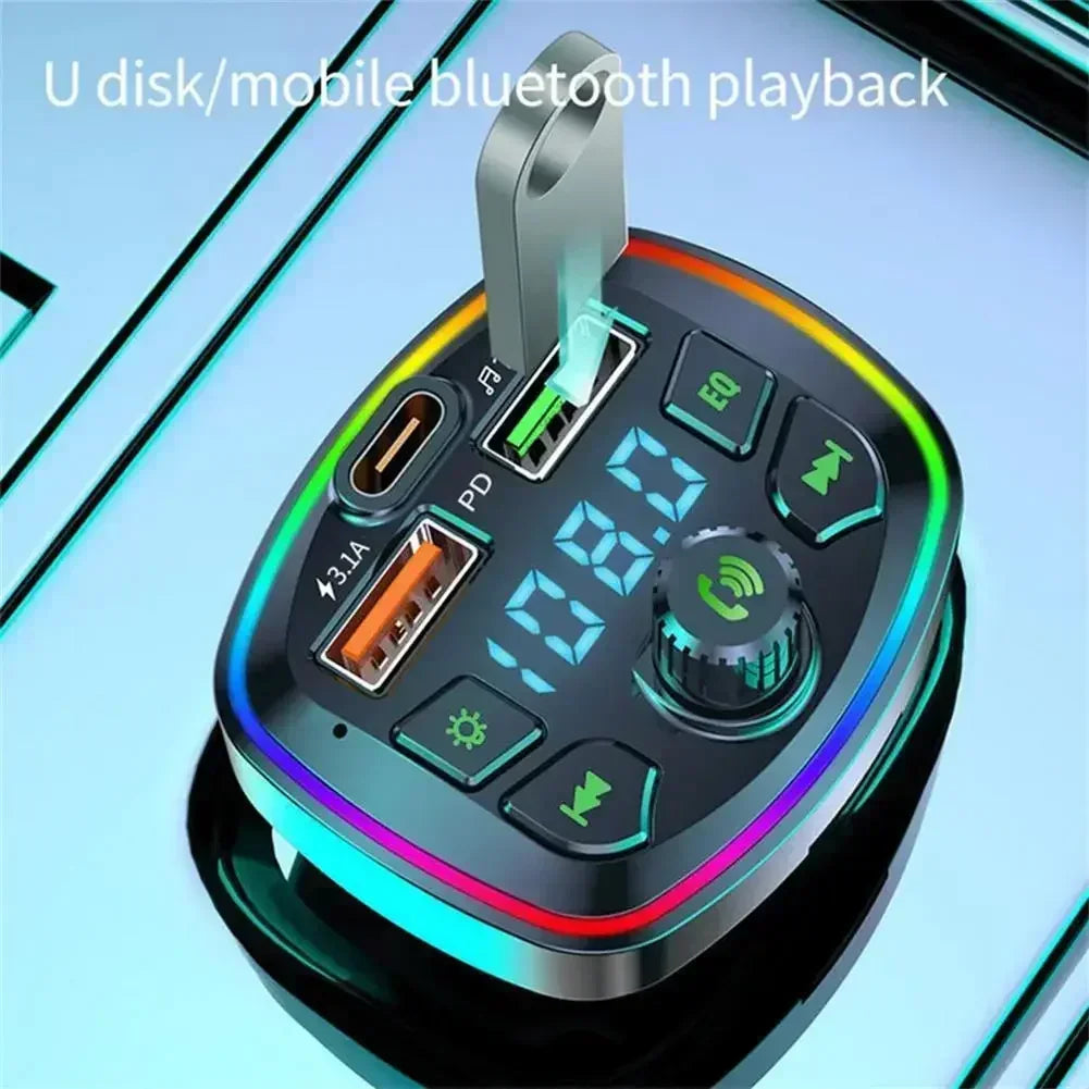 Car Bluetooth FM Transmitter - Dual USB PD Charging, Hands-Free Calling & Mp3