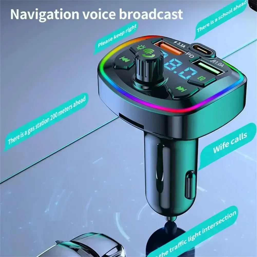 Car Bluetooth FM Transmitter - Dual USB PD Charging, Hands-Free Calling & Mp3