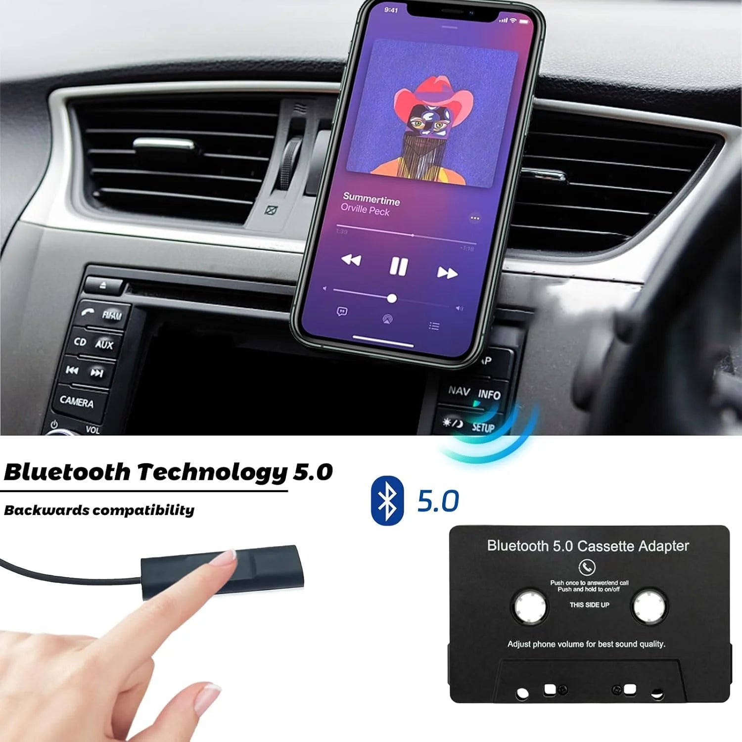 Bluetooth Car Audio Stereo Cassette Vehicle Bluetooth Tape Cassette Player Car MP3 Handsfree Phonebook