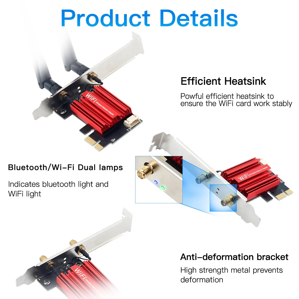 WiFi 5 PCI-E Wireless Adapter Network Card AC1200 Dual Band 2.4G/5GHz 802.11AC