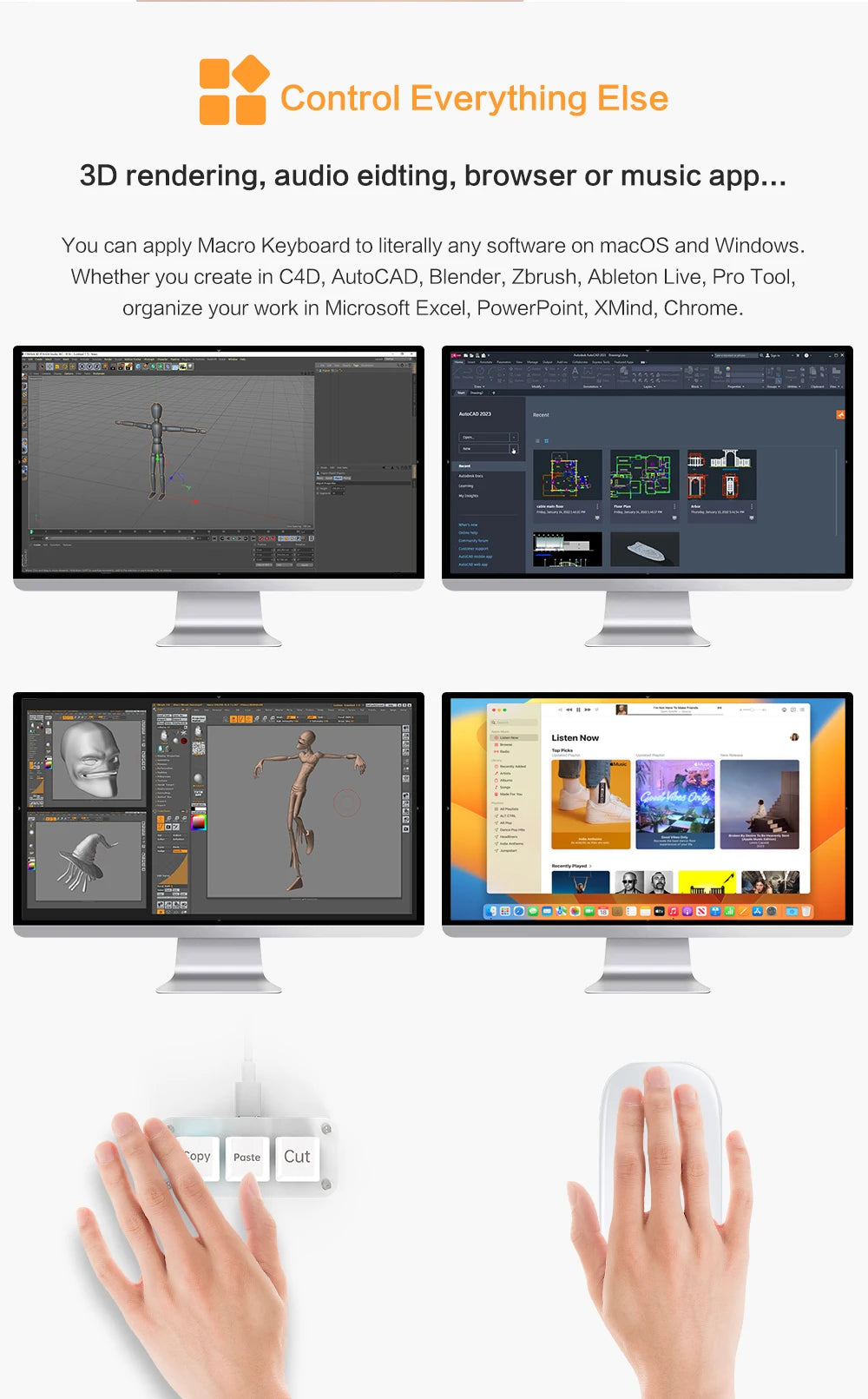 RGB 3 Keys Macro Programming Mini Keyboard for Photoshop Gaming Hotswap Programming Keypad Copy Paste Mini Button Macropad