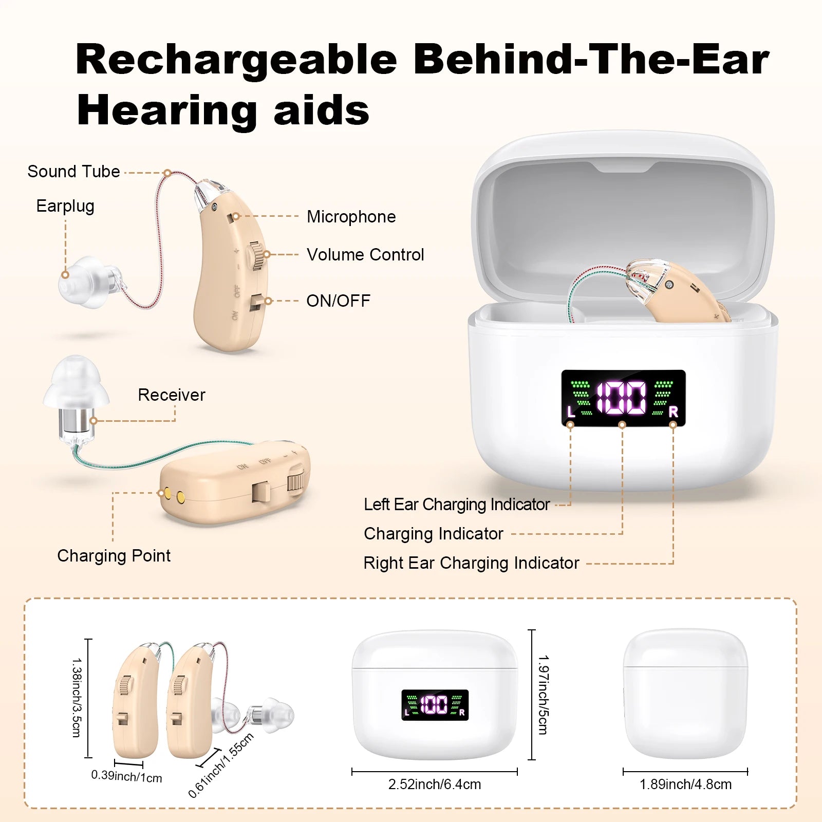 Digital hearing aid for the elderly rechargeable hearing aid for the deaf adjustable sound amplifier portable charging case