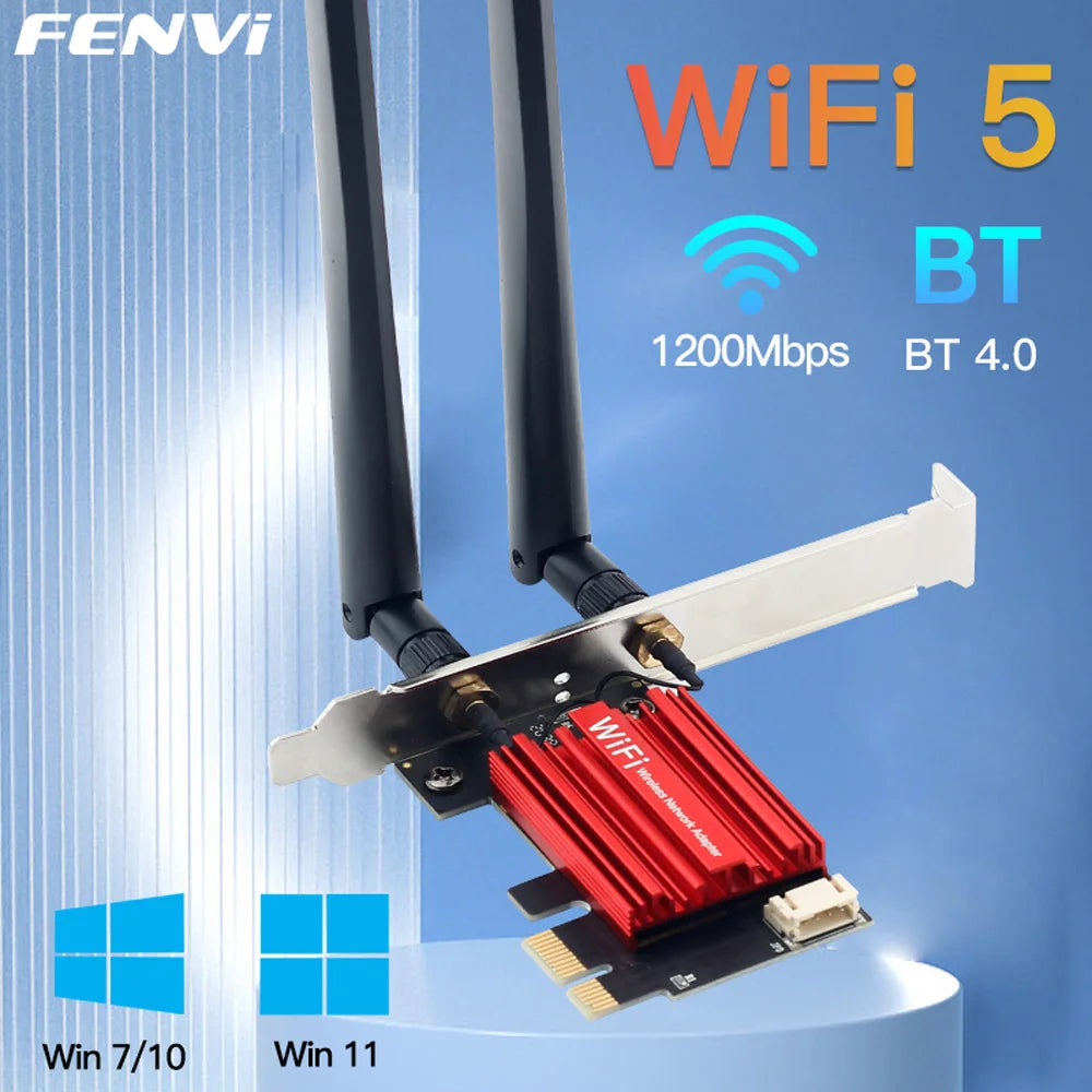 WiFi 5 PCI-E Wireless Adapter Network Card AC1200 Dual Band 2.4G/5GHz 802.11AC