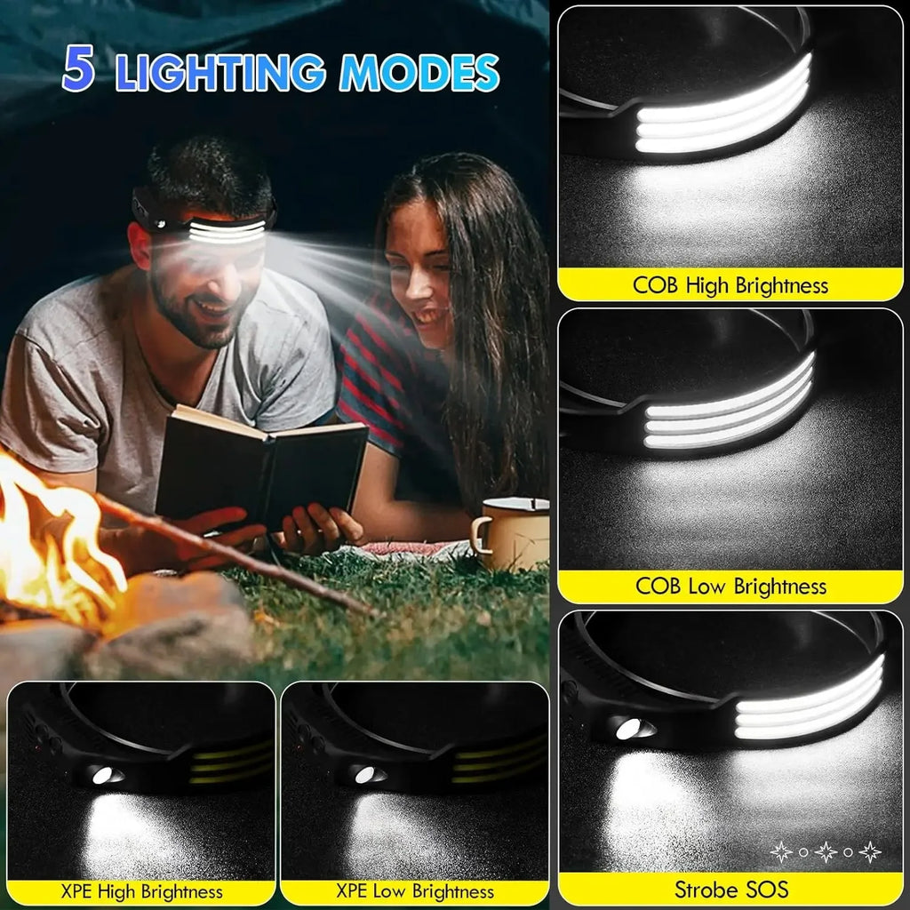 USB Rechargeable LED Induction Headlamp with Built-in Battery Head Flashlight Outdoor Camping Fishing Head Lantern