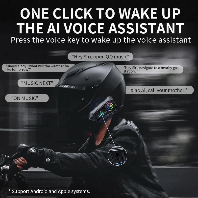 Y10 Motorcycle Helmet Headset Stereo Voice Control Bluetooth Hands Free Call  2000mAh With Ambient Light