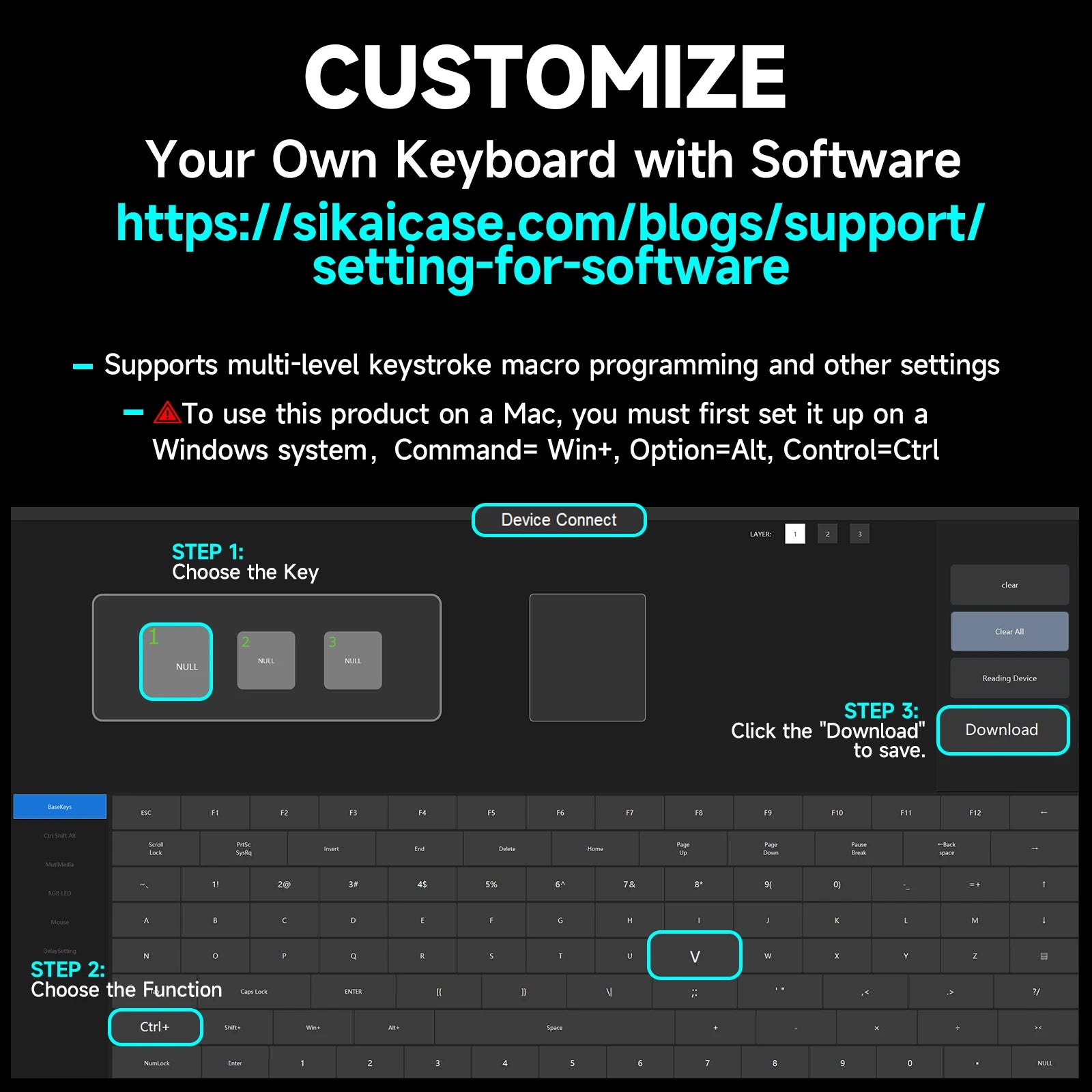 RGB 3 Keys Macro Programming Mini Keyboard for Photoshop Gaming Hotswap Programming Keypad Copy Paste Mini Button Macropad