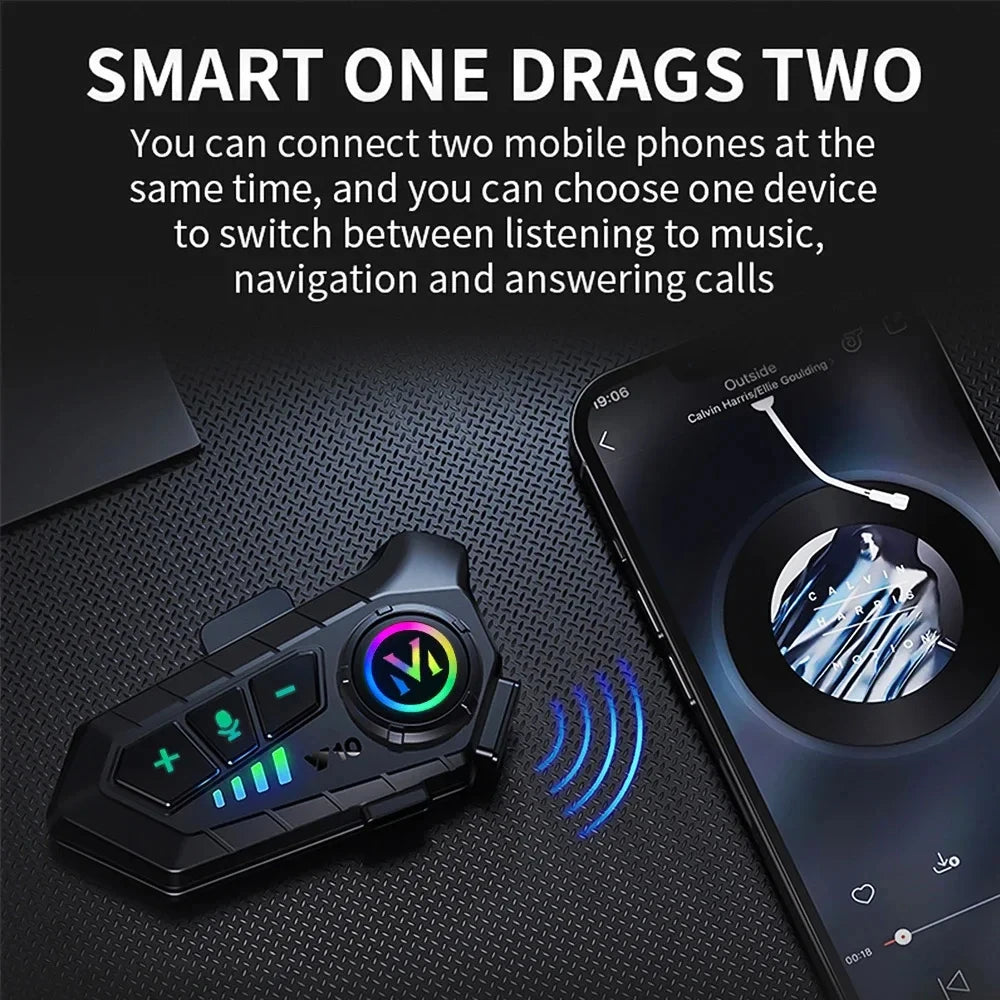 Y10 Motorcycle Helmet Headset Stereo Voice Control Bluetooth Hands Free Call  2000mAh With Ambient Light