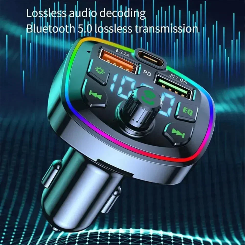 Car Bluetooth FM Transmitter - Dual USB PD Charging, Hands-Free Calling & Mp3